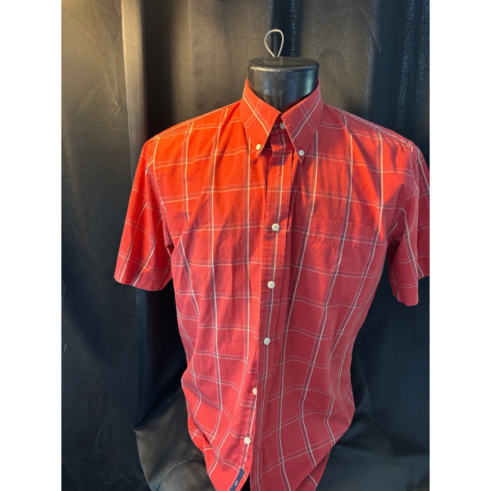 Dockers Mens Red Plaid Short Sleeve Button Down Shirt Stain Defender Size L